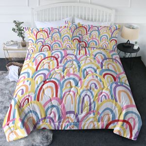 Rainbow Queen <b>Comforter</b> Set 3 Piece 100% Polyester Bedding 90\"x90\" Pink Yellow Sun Red Flower <b>Comforter</b> 2 Pillows for Twin <b>Bed</b> - Product Image 1