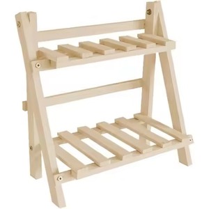 Soporte de madera para flores de 2 niveles, diseño rústico para uso en interiores con plantas verdes, acabado natural sin recubrimiento, soporte de madera para plantas - Product Image 1