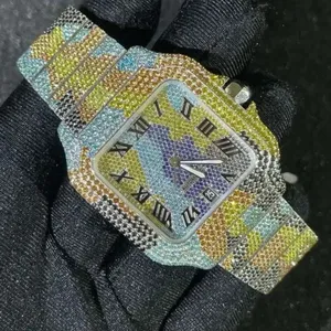 Montre de luxe mécanique pour homme, entièrement pavée de moissanite et de diamants, cadran Roma en verre à taille ronde, design de créateur - Product Image 1