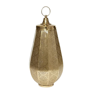Lanterne marocaine artisanale en laiton, forme goutte d'eau, finition or vintage, luminaire suspendu en filigrane, décoration orientale pour la maison - Product Image 3