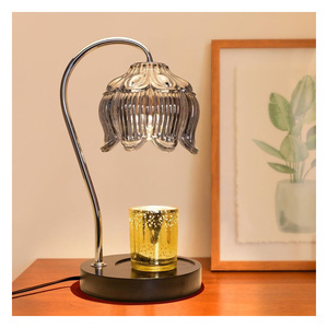 Lampe chauffe-cire minimaliste pour aromathérapie avec contrôle de chaleur réglable, cadre en métal et couvercle en verre transparent - Product Image 5
