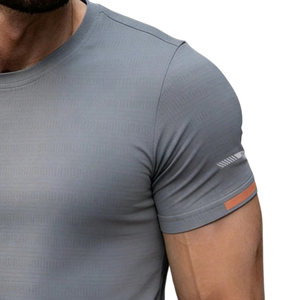 T-shirt de sport léger pour homme, manches courtes, col rond, respirant, séchage rapide, entraînement athlétique, décontracté, coupe ajustée, 220g, couleur unie - Product Image 3
