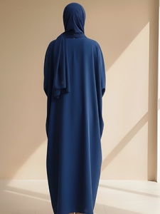 Abaya en coton évasée pour femme, manches longues, longueur ras du sol, col rond, coupe ample, respirante, style décontracté pour les fêtes, motif imprimé - Product Image 2