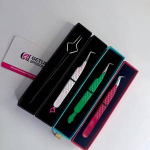 Logo personnalisé rouge | Vert | Blanc | Pince à épiler pour extensions de cils, revêtement en poudre noire, texture diamant, vente en gros, ensemble d'isolation pour volume - Product Image 3