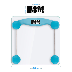 Balance de salle de bain numérique en verre trempé rectangulaire, capacité 150 kg, écran LCD, antidérapante, bleue - Product Image 4