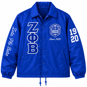 Veste Coach Zeta Phi Beta pour Femme, Bleu Royal, en Satin, à Boutons Pression, avec Lettres Grecques et Écusson, depuis 1920, Manches à Lettres Calligraphiées, Sororité - Product Image 1