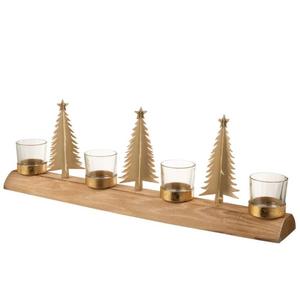 Portavelas rústico de madera con árboles de Navidad dorados, juego de 4 piezas, decoración de mesa, objetos decorativos para el hogar, artículos decorativos para la mesa. - Product Image 6