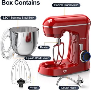 เครื่องผสมอาหารแบบตั้งโต๊ะขนาด 6.5QT 10 สปีด พร้อมหัวตีแบบปรับเอียงได้ หัวตีแป้ง หัวตีไข่ และโถสแตนเลสกันน้ำ - Product Image 2