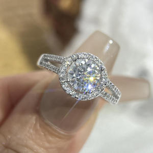 Round Cut Moissanite Diamond <b>Ring</b> <b>925</b> Sterling <b>Silver</b> Elegant Double Band Engagement Wedding Jewelry For Women - Product Image 1