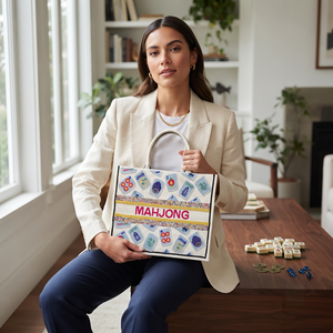 Sac fourre-tout Mahjong avec motif de tuiles brodées, en toile, design tendance, ouverture par le haut, utilisable toute l'année - Product Image 2