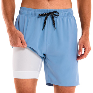 Short de bain pour homme, nouveau modèle d'été, uni, séchage rapide, taille élastique, tricoté, respirant, pour la plage et les activités de plein air - Product Image 3