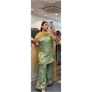 Ensemble de costumes de soirée pour femmes de créateur Top élégant Plazzo Dupatta - Product Image 2