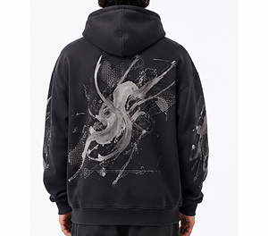 Sweat-shirt à capuche de luxe noir pour homme, coupe oversize, en coton épais, style streetwear hiver, chaud et tendance - Product Image 2
