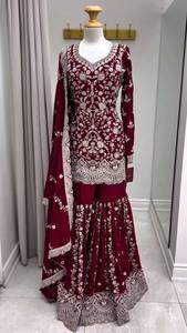 AARIKA TEXTILE Radiant Faux Georgette Embroidered Top Sharara Set Sequins Thread Lace Dupatta Quick Dry <b>Wedding</b> Festive Ethnic - Product Image 1