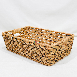 <b>Rectangular</b> Natural Rattan <b>Storage</b> <b>Basket</b> With Handles Rustic Style Multi Purpose Home Kitchen Organizer - Product Image 1