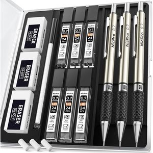 Juego de Lápices Mecánicos Artísticos de 0.7 mm con Estuche de Almacenamiento, 3 Lápices Metálicos para Dibujo, Recambios de Mina 6HB y 3 Borradores - Product Image 1