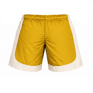 <b>Mens</b> Mustard Yellow <b>White</b> Athletic Running <b>Shorts</b> Contrast Panel Elastic Waist Lightweight Sports Training Gym Casual Activewear - Product Image 2