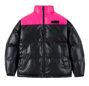 Blouson long matelassé brillant en PU pour homme, style streetwear moderne, avec logo frontal, vente en gros personnalisée - Product Image 3