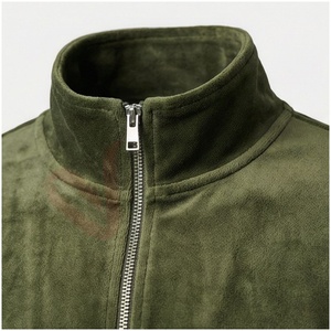 Conjunto Deportivo para Hombre en Verde Oliva, Manga Larga, Cuello Alto, Cierre Frontal con Cremallera, Color Sólido, Transpirable, Corte Regular, para Otoño - Product Image 4
