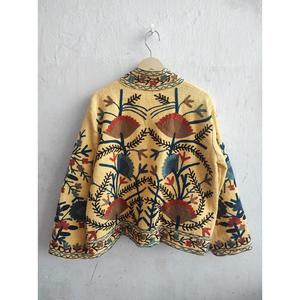 เสื้อแจ็คเก็ตซูซานีทำมือ สีเหลืองมัสตาร์ด ปักลายดอกไม้ สไตล์โบฮีเมียน ผ้าฝ้าย เสื้อคลุมผู้หญิง - Product Image 3
