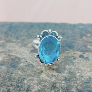 Anillo de Topacio Azul Natural, Plata de Ley 925, Anillo de Piedras Preciosas Hecho a Mano, Joyería Minimalista de Moda para Mujer - Product Image 3