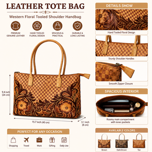 Sac fourre-tout en cuir de qualité supérieure, fait main, avec motif floral en relief, grande capacité, sac de voyage et de travail tendance - Product Image 6