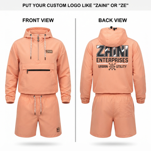 Conjunto Corto Cortavientos para Hombre ZAINI con Capucha, 300g Poliéster/Nylon, Color Durazno, Logotipo Frontal Bordado y Serigrafiado, de Secado Rápido - Product Image 1