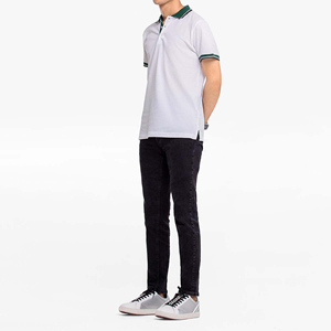 Polo Homme Blanc Respirant Sans Coutures avec Bordure Verte en Coton Tricoté – Tenue Décontractée d'Été à Manches Courtes Couleur Unie - Product Image 2