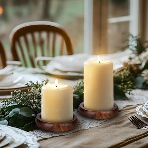 Rustic Wooden Handmade Round <b>Candle</b> Holder Stand <b>Tray</b> with Customized Color and Packaging for Home Decor Christmas Wedding - Product Image 2