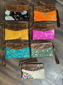 Bolsa de borla con cremallera de cuero de vaca para mujer, pelo de alta calidad en cuero genuino metálico, tarjetero, carteras de viaje - Product Image 5