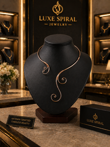 Collier en fil de cuivre fait main avec design en spirale, bijoux en métal exquis, accessoire de mode de luxe - Product Image 3