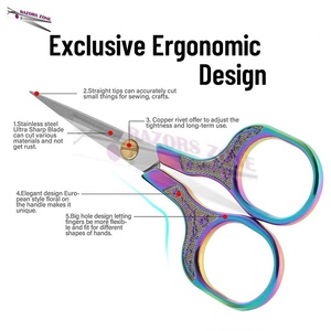 Tijera de bordado de acero inoxidable de grado industrial con mango impreso, cizalla de corte de hilo de punta afilada para podar bordes lisos - Product Image 4