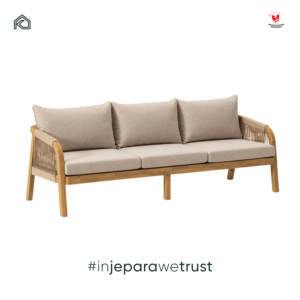 Luxury Teak Wood <b>Outdoor</b> Patio <b>Sofa</b> 3 Seater with Woven Rope Arms and <b>Cushions</b> for Garden Poolside Resort - Product Image 3