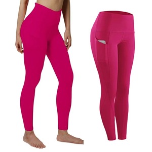 High Waist Yoga <b>Leggings</b> Full Length Solid Color <b>Pockets</b> Seamless Stretch Comfortable Fit Spandex/Polyester Fitness Pants - Product Image 2