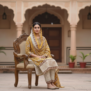 Conjunto de Algodón Floral Amarillo y Blanco Premium para Mujer |   Ropa de Resort Hecha a Mano con Estampado de Bloques de Alta Calidad |   Ropa Casual de Boutique para el Verano - Product Image 6