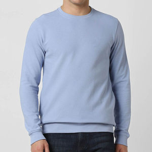 เสื้อสเวตเชิ้ตคอกลมทรงโอเวอร์ไซส์สีฟ้าอ่อนเนื้อผ้ามีเท็กซ์เจอร์คุณภาพสูงสำหรับผู้ชาย ผลิตจากผ้าฝ้ายผสม ระบายอากาศได้ดี แห้งเร็ว เหมาะสำหรับฤดูหนาว - Product Image 1