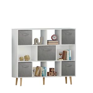 Libreria Moderna Industriale Bianca Solida, Arredamento Minimalista per Soggiorno o Ufficio, Disponibile in Vari Stili di Pannelli in Legno Massello - Product Image 3