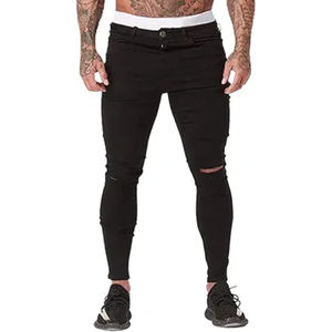 Jeans skinny déchirés pour hommes, coupe slim, denim tendance, pantalon décontracté, streetwear - Product Image 1