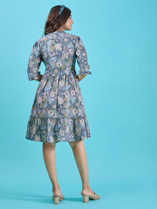 Robe Midi Femme Luxe Personnalisée en Georgette Naturelle Lavable à Manches Courtes, Motif Floral Magnifique, Idéale pour Soirées Estivales et Clubs - Product Image 3