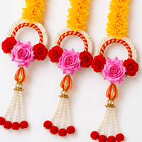 Hiasan Pintu Gantung Art Deco Bunga Marigold, Rumbai Mutiara, Latkan, untuk Pernikahan, Ulang Tahun, Diwali, Dekorasi Rumah, Garland, Ornamen