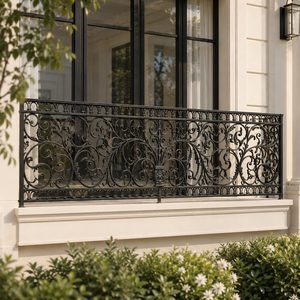 Luxury Black Wrought Iron Balcony Railing Ornamental Metal Balustrade Decorative Villa Terrace Guardrail Fence Design - Product Image 1