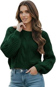 Women's Cropped <b>Cable</b> Knit Sweater, Soft and Warm Long Sleeve Pullover, Casual Knit Top for Fall Winter - Product Image 1