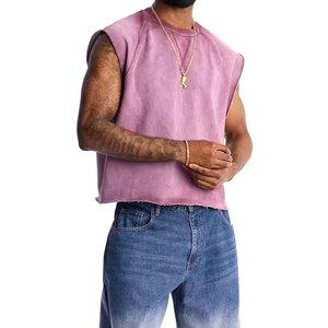 T-shirt sans manches personnalisé pour homme, délavé à l'acide, style vintage usé, débardeur oversize, tee-shirt musculaire, streetwear urbain, en coton - Product Image 3