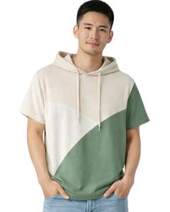 T-shirt à capuche personnalisé pour homme, manches courtes, beige et vert, style décontracté, en coton mélangé doux, idéal pour l'été, tendance - Product Image 1
