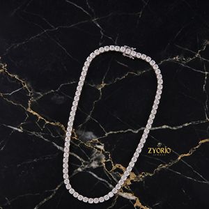 Luxury Round Cut Diamond Tennis <b>Necklace</b> for Women 925 Sterling Silver Bridal <b>Statement</b> Jewelry Elegant American <b>Necklace</b> - Product Image 3