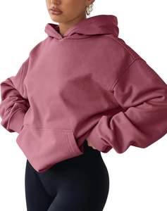 Sweat à capuche tricoté pour femme, coupe confortable, en polaire douce et chaude, texture lisse, style streetwear, usage quotidien, extérieur, 360g, extensible et doux - Product Image 2