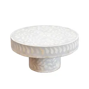 Luxury Bone & Mother Of Pearl Inlay Glass Cake Stand Indian Handmade Bone Inlay Cake Stand Floral Cake Stand/Chocolate