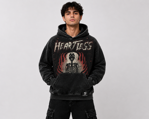 Sudadera con Capucha Extra Grande para Hombre SINEWY, Color Negro, Estampado de Esqueleto sin Corazón, Estilo Punk, Felpa Francesa de Algodón - Product Image 4