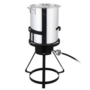 Supporto per Fornello da Esterno 13*32 Pollici in Ferro e Alluminio Nero Rotondo con Treppiede e Friggitrice a Gas Argento per Cucina all'Aperto - Product Image 2