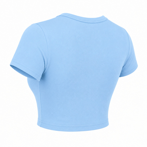 เสื้อยืดครอปท็อปผู้หญิง สีพื้น เรียบง่าย คอกลม แขนสั้น ทรงเข้ารูป ระบายอากาศได้ดี ผ้าถัก สำหรับฤดูใบไม้ผลิและฤดูร้อน สวมใส่สบายๆ - Product Image 3